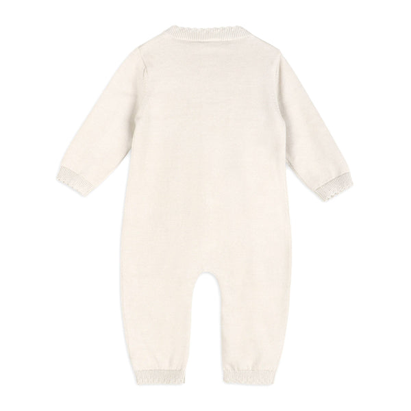 Evie Bow Pointelle Knit Baby Jumpsuit (Organic Cotton): Ecru