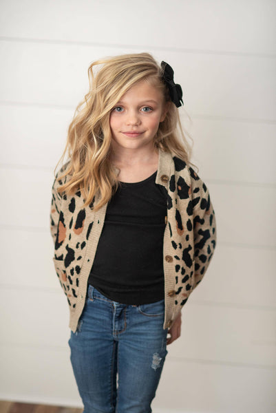 Kids Leopard Button Pocket Cardigan Fall Winter Sweater: 10/12