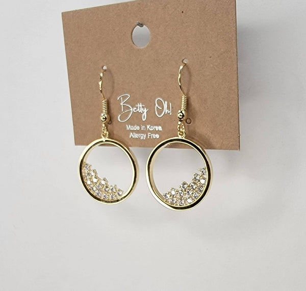Circle Fill With Stones Hook Earring: Gold