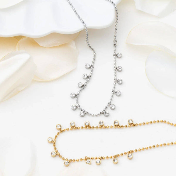 18K Gold PVD Stainless Steal Round Stone Dangle Necklace: Gold