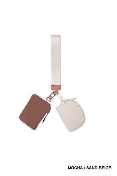 Dual Pouch Wristlet Keychain Wallet:LT ROSE/IVORY