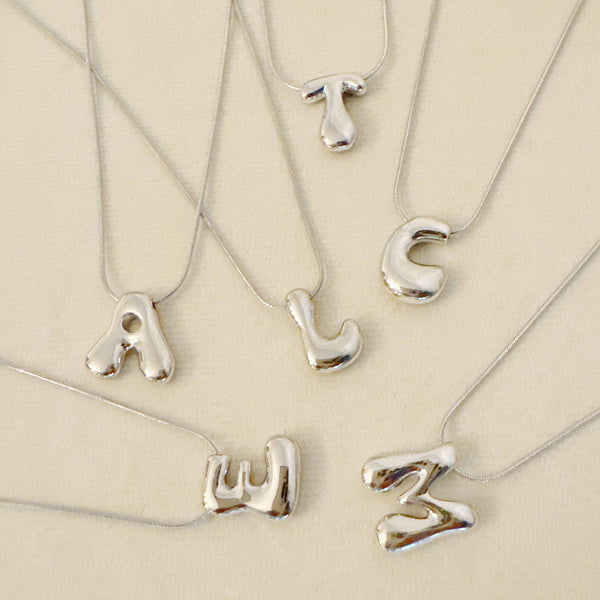 Balloon Letter Initial Necklace: Yellow Gold / T