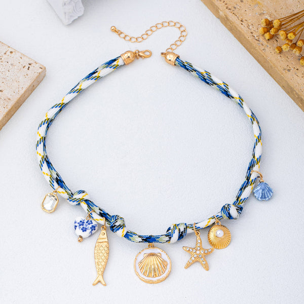 ROPE CHARM NECKLACE-STARFISH SEASHELL CLOISONNE | 80N92968: Gold - Lulu Bella Boutique