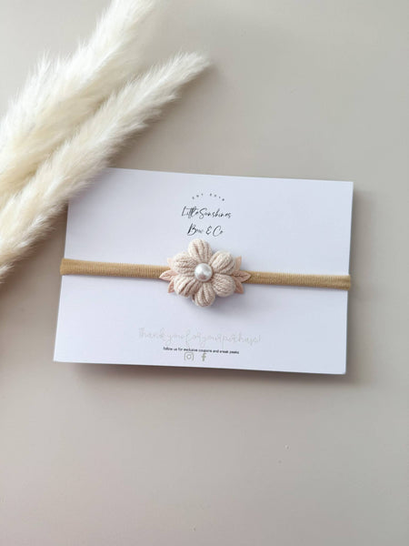 Knit Pearl Flower Hair Clips & Headbands: Cream / Pigtail Set - Lulu Bella Boutique