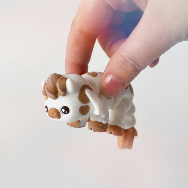 Cow Flexi 3D Printed Toy, Articulated Fidget Toy: White and Black / Small - 3" - Lulu Bella Boutique