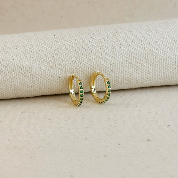 18k Gold Filled Colored CZ Hoop Earrings: Emerald - Lulu Bella Boutique