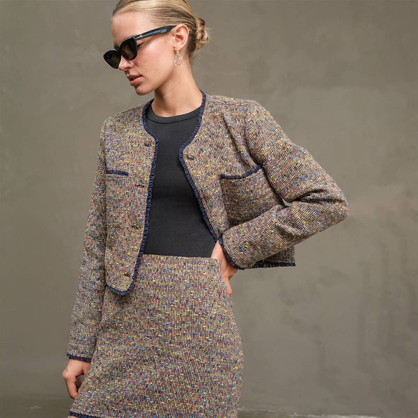 Tweed Jacket With Organza Trim: MULTI