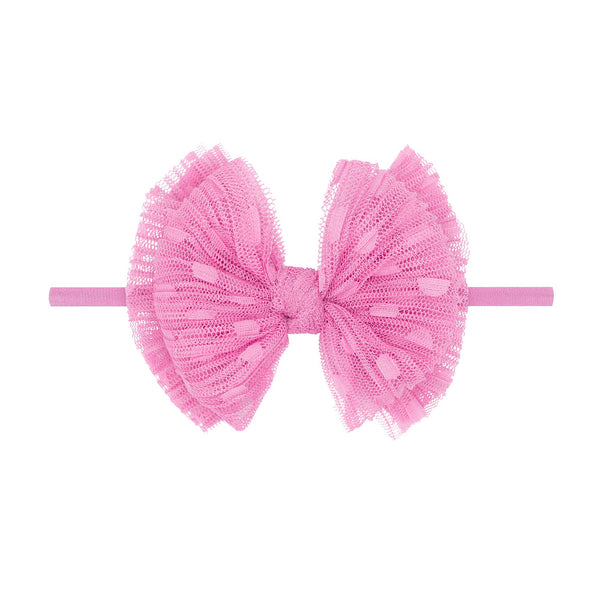 Baby Bling® Tulle FAB® Skinny nylon headband with tulle bow: Pleated Coral - Lulu Bella Boutique