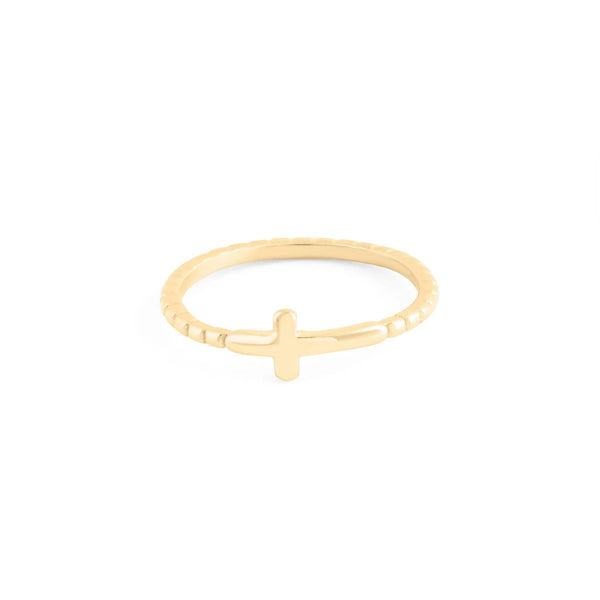 14K Gold Filled Plus™ Beaded Cross Stacking Ring: Gold / 7