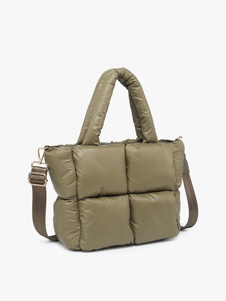 Brittany Small Nylon Puffer Tote/Satchel: Olive