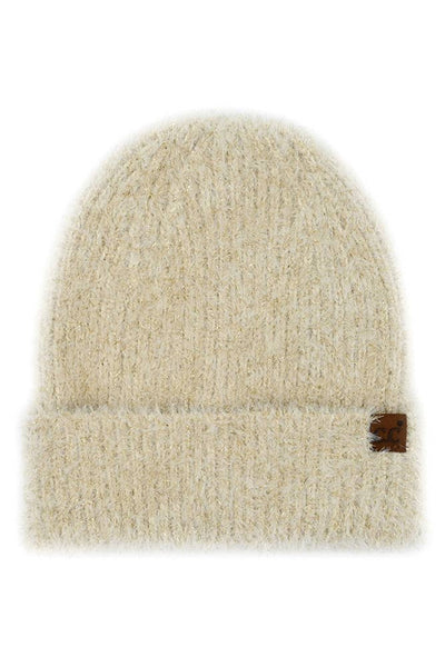 C.C Metallic Eyelash Cuff Solid Beanie Winter Hat: Blue