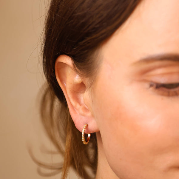 18k Gold Filled Thin Line Cubic Zirconia C Hoop Earrings: 10mm - Lulu Bella Boutique