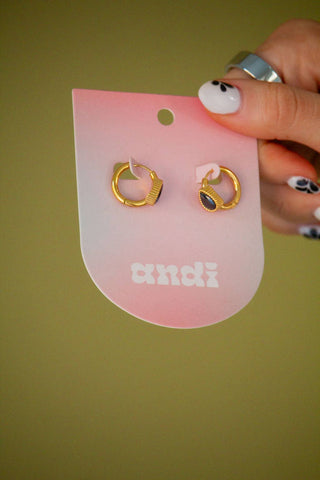 Bezel Gemstone Hoop Earrings: Black