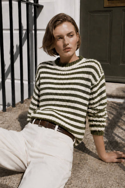 Soft Touch Textured Stripe Sweater: OLIVE