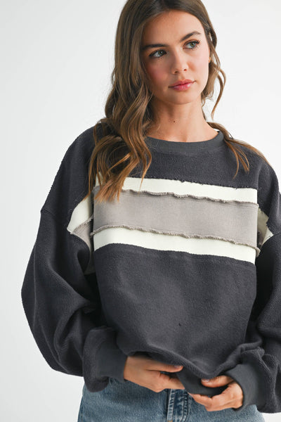 Winnie Stripe Sweatshirt: Charcoal