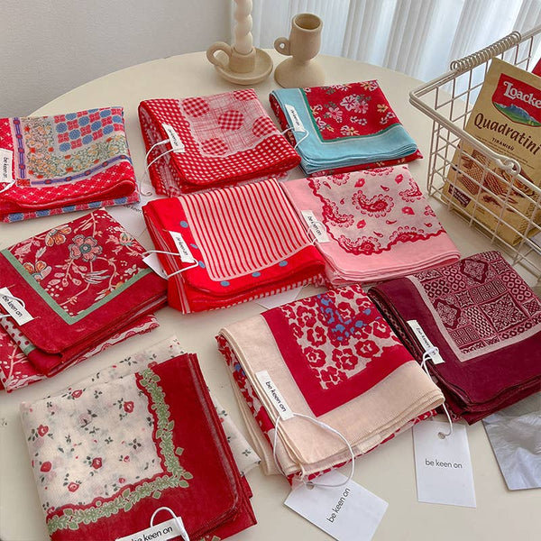 Red Passion Floral Bandana Square scarf - Lulu Bella Boutique