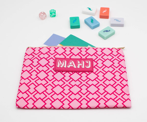 Premium Mahjong Card & Accessory Bag: Stripes- Purple & Green Card & Accessory Bag