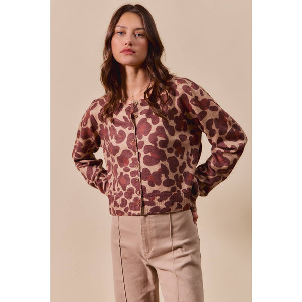 LEOPARD PRINT BUTTON UP SWEATER CARDIGAN: LEOPARD