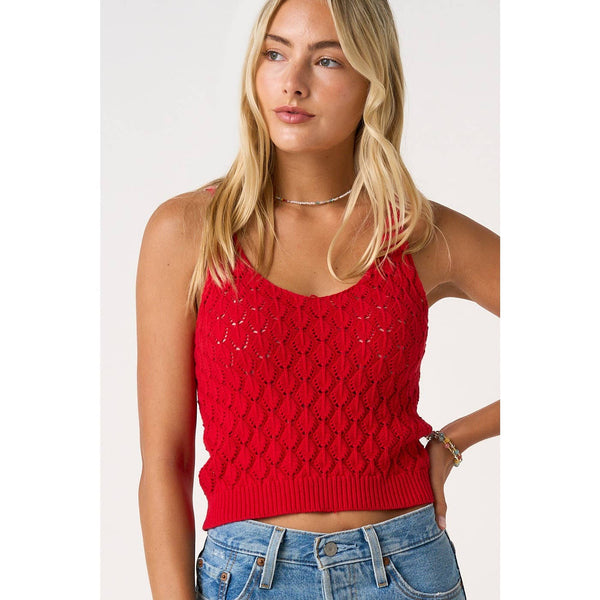SHELL SWEATER KNIT CROPPED TANK TOP: GEORGIA RED / S-M-L(2-2-2) - Lulu Bella Boutique