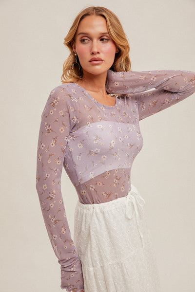 Ditsy Floral Mesh Long Sleeve Top