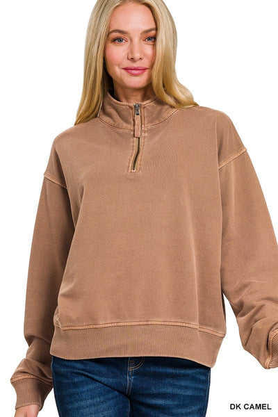 Mineral Wash Half Zip Sweater