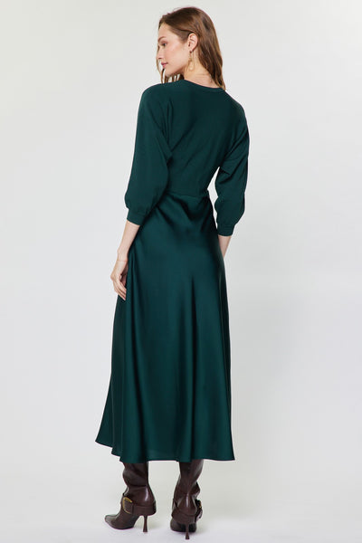Satin Sweater Mixed Media Midi Dress