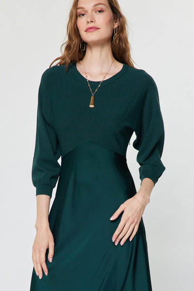 Satin Sweater Mixed Media Midi Dress