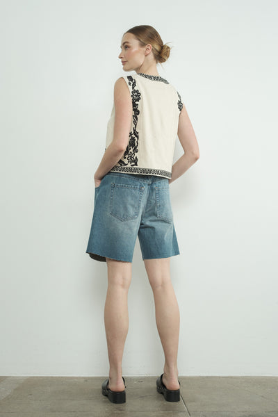 Double Waist Denim Bermuda