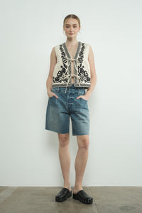 Double Waist Denim Bermuda