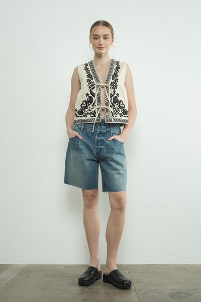Double Waist Denim Bermuda