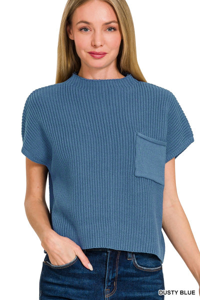 Mock Neck Short Sleeve Cropped Sweater