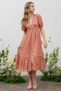 Lace Button Down Midi Dress