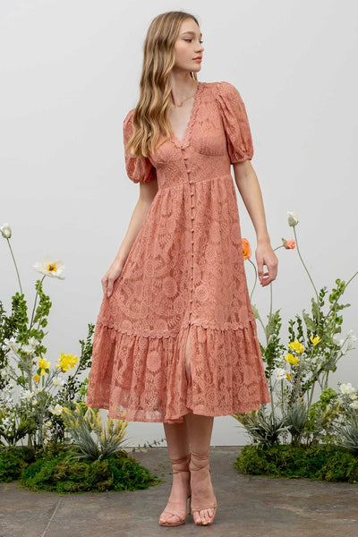 Lace Button Down Midi Dress