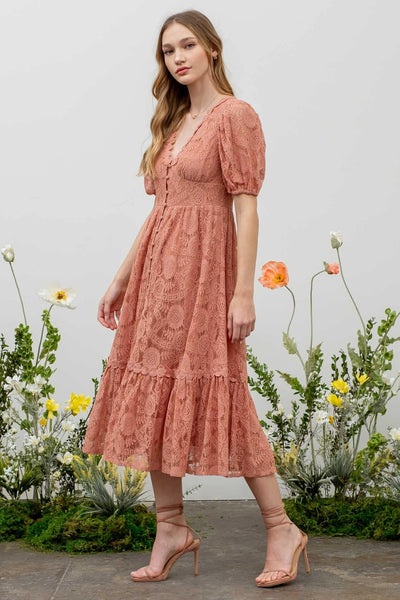 Lace Button Down Midi Dress