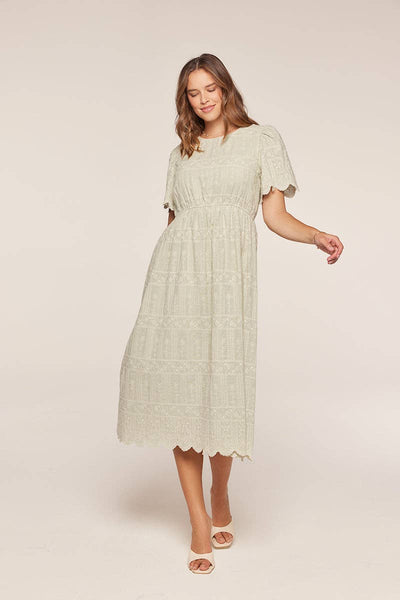 Embroidered Sage Dress: Light Dress / S - Lulu Bella Boutique