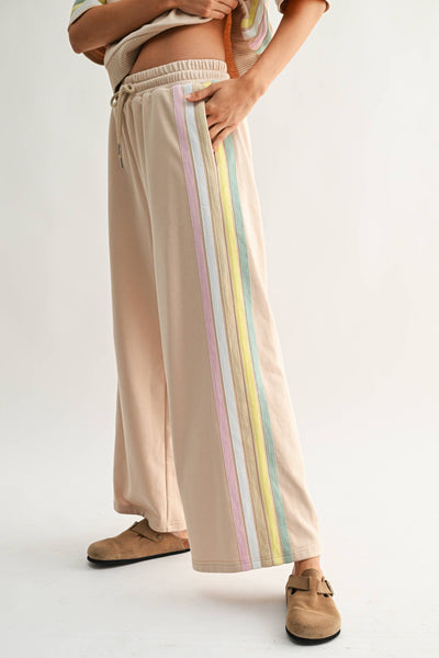 Game Day Pastel Stripe Luxe Lounge Set: IVORY MULTI - Lulu Bella Boutique