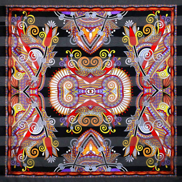 Silk Feel Abstract Paisley Print Square Scarf: Gold