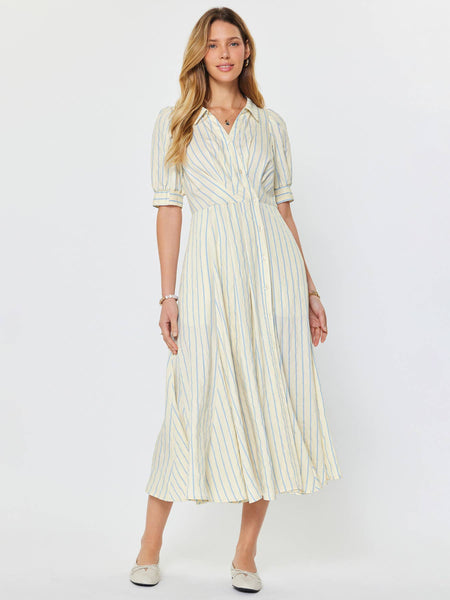Striped Button Down Maxi Dress: Ivory Blue / XS - Lulu Bella Boutique