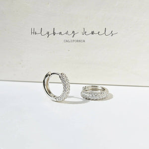 PAVE CZ DAINTY HUGGIE EARRINGS - E-HT1161: SILVER