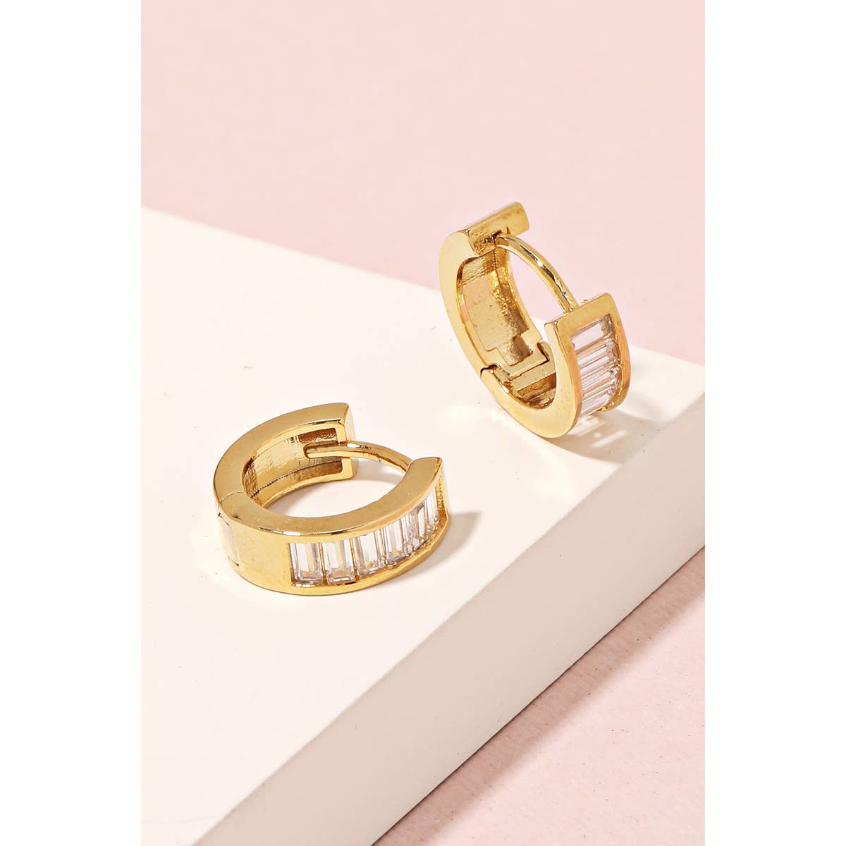 Small Baguette Studded Hoop Earrings: G - Lulu Bella Boutique