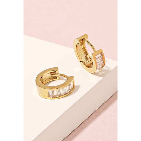 Small Baguette Studded Hoop Earrings: G - Lulu Bella Boutique
