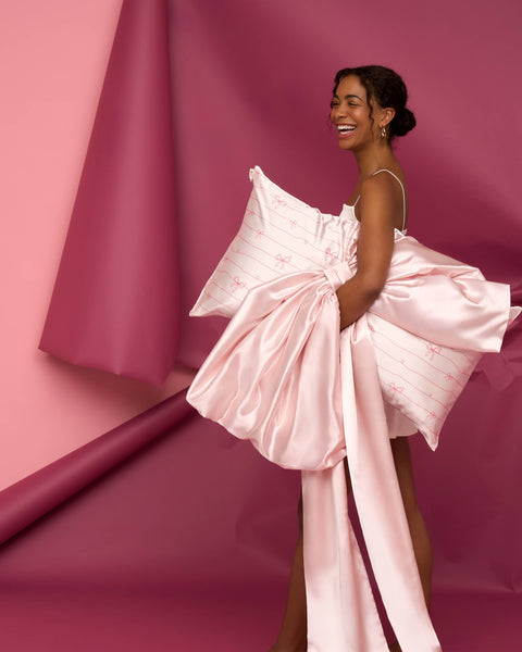 Satin Pillowcase in Striped Bows - Lulu Bella Boutique