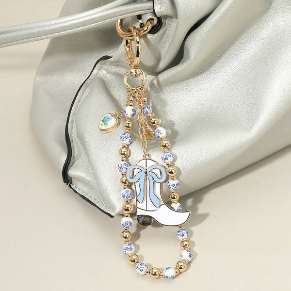 Enamel Bow Cowboy Boot Heart Floral Ceramic Ball Beaded Keychain / Bag Charm - Lulu Bella Boutique