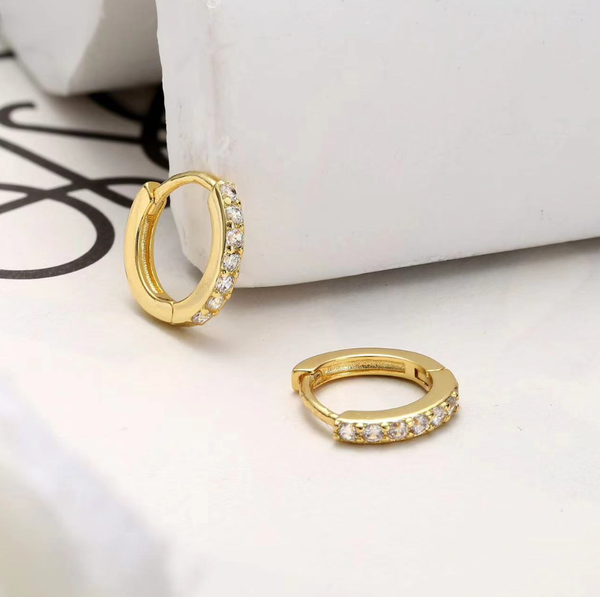 E172 paved dainty huggie hoop earrings: 12mm - Lulu Bella Boutique