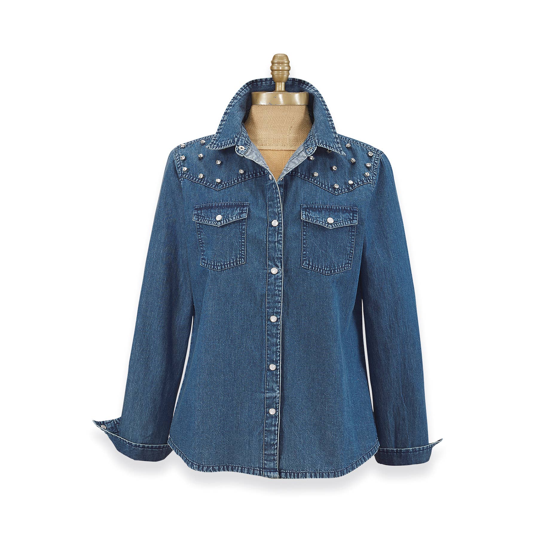 Denim Shirt with Rhinestone Western Yoke - Lulu Bella Boutique