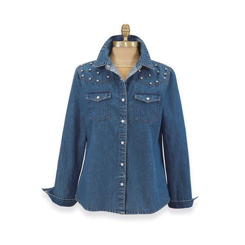Denim Shirt with Rhinestone Western Yoke