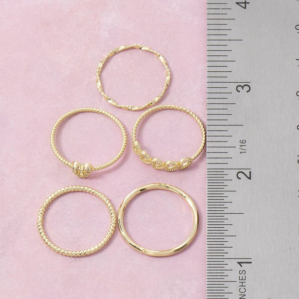 Heart And Cz Five Piece Stacked Ring Set