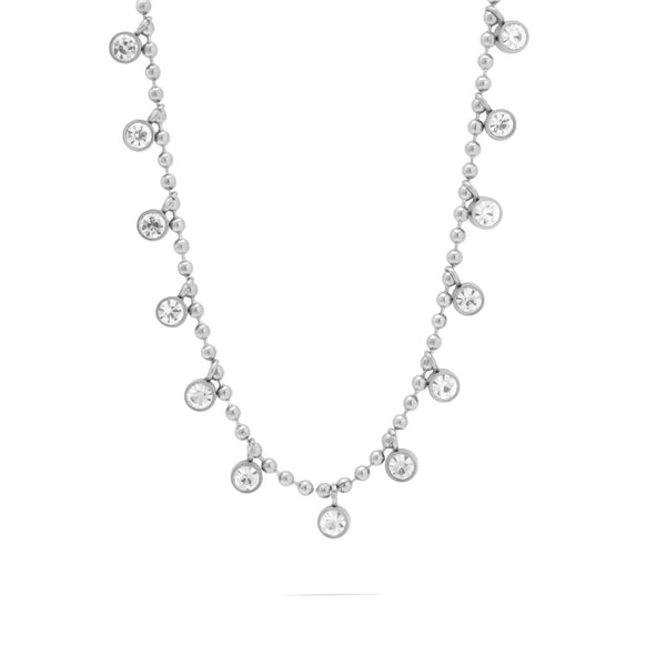 18K Gold PVD Stainless Steal Round Stone Dangle Necklace: Gold