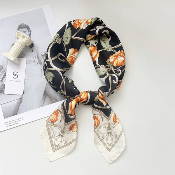 FLOWER SILKY BANDANA NECK SCARF, DS 31161: ORN - Lulu Bella Boutique