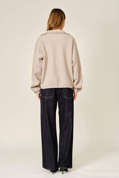 WOOL MIX HALF ZIP UP PULLOVER SWEATER: MOCHA